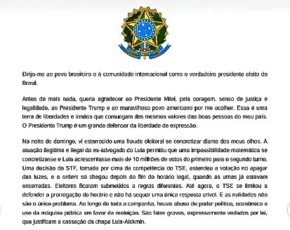 Flávio Bolsonaro emite carta se intitulando como 'verdadeiro presidente do Brasil'