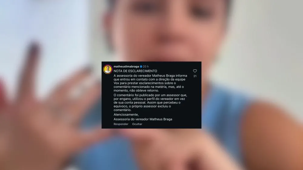 Após repercussão nas redes sociais, Matheus Braga atribui comentário a erro de assessor