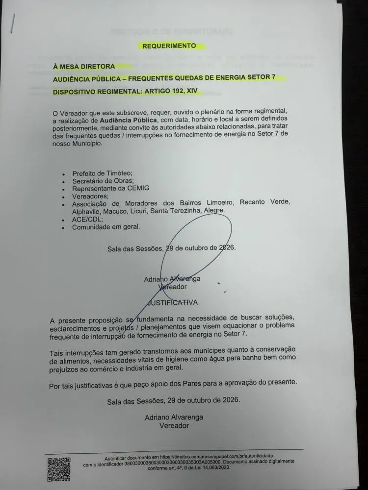 Audiência pública vai discutir picos de energia e prejuízos no Setor 7, em Timóteo